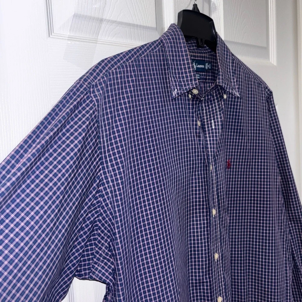 Vtg Polo Ralph Lauren Button Shirt Mens 17 36/37 Blue Yarmouth​​ - Picture 2 of 7